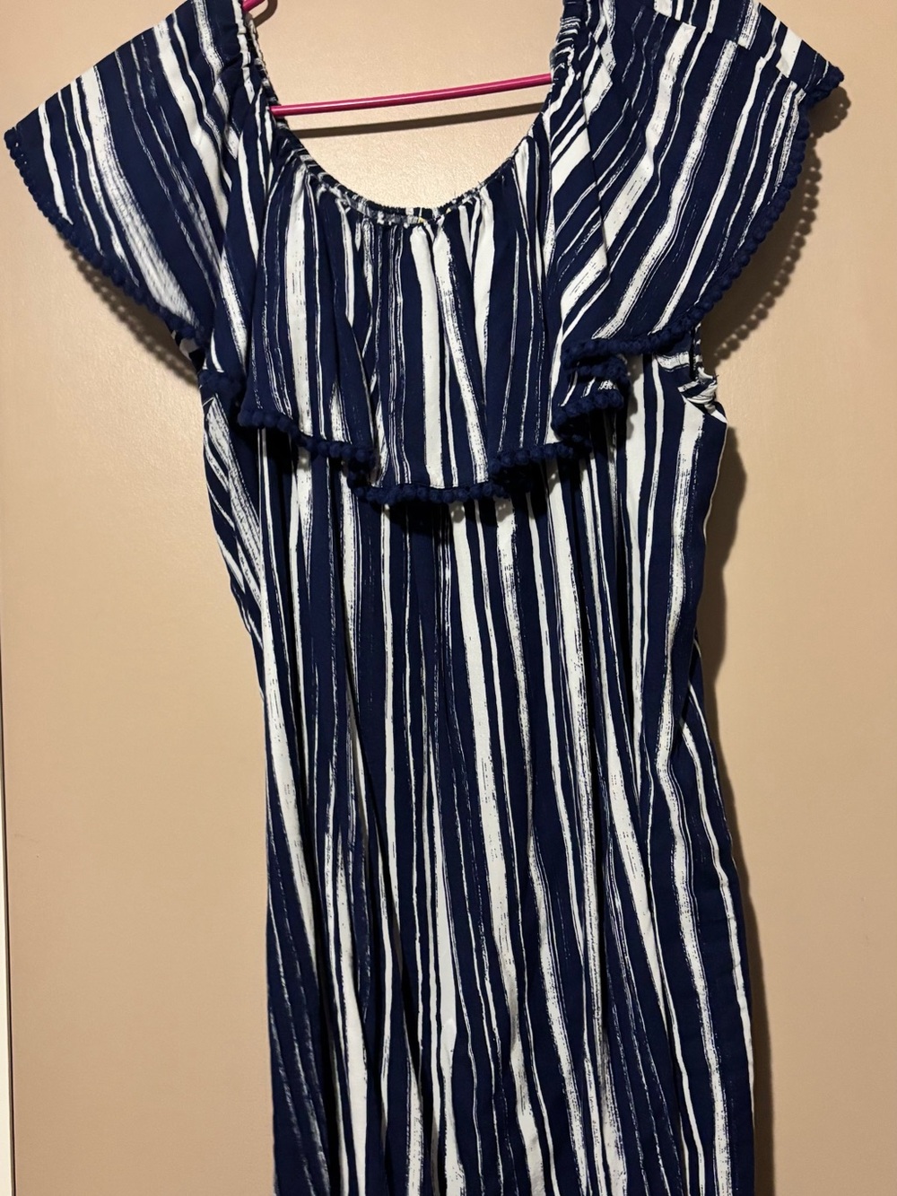 Navy and White Striped Off-Shoulder Women's Top